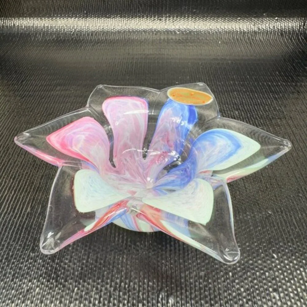 Crystal Clear Italian Art‎ Glass Flower Shaped Votive Candle Holder Dish Bowl